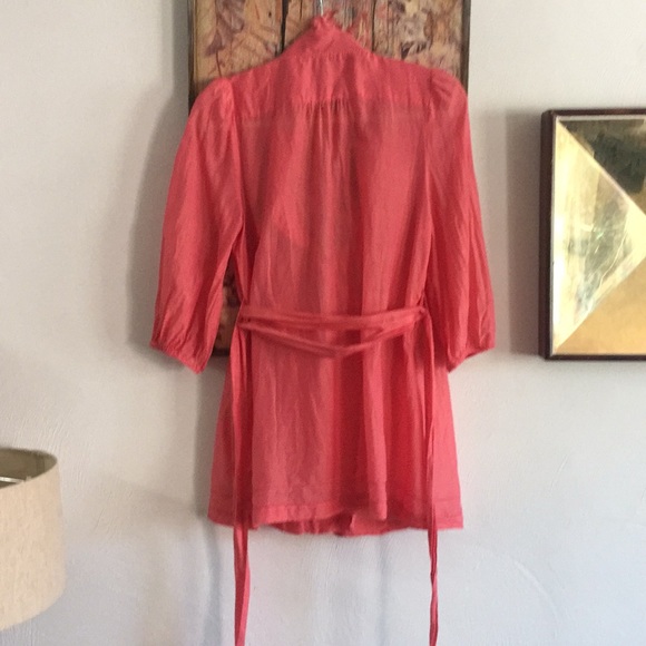 ANTHROPOLOGIE SHEER BLOUSE ODILLE RED BOHO WRAP TOP SEMI SHEER DELICATE TOP 4 - Picture 4 of 8
